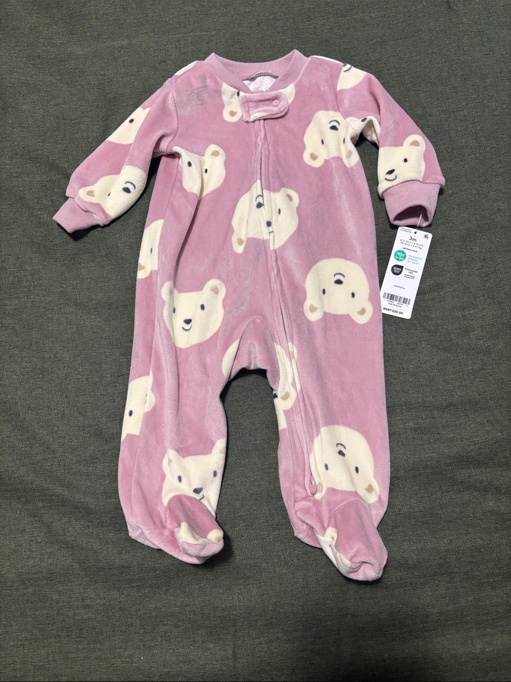 Carter's Pink Fleece Bear Face Footed Pajamas super soft